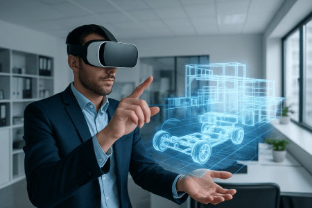 شخصی در حال تولید با وی آر صنایع تولیدی و مونتاژ با وی آر