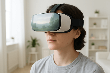 شخصی در حال استفاده از وی آر آینده رواندرمانی با واقعیت مجازی